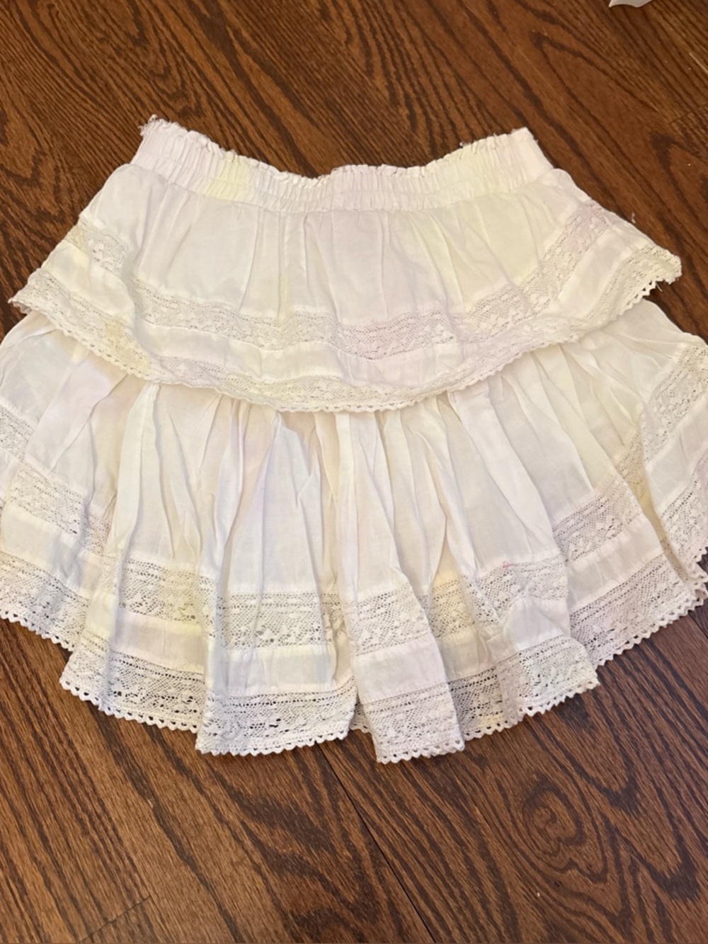 LoveShackFancy White Tiered Lace Skirt